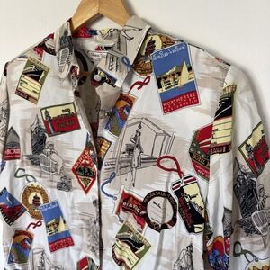 Rare Vintage Womens Travel Stamp Button Up Sharon Young Fashion Design NWT sz 14